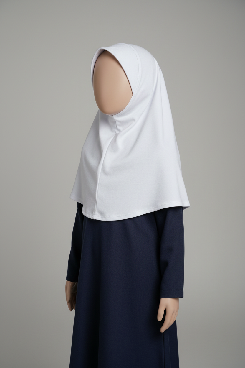 White Hijab School Scarf - 3/4 Angle