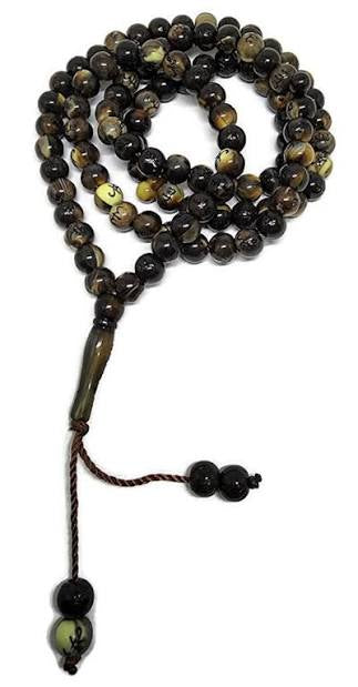Muslim Prayer Beads - Dark Olive Green and Black Agate Tasbih