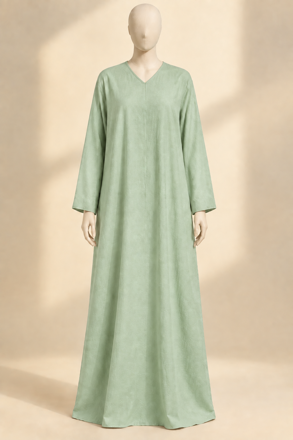 Ivy Green V-neck prayer dress, front view