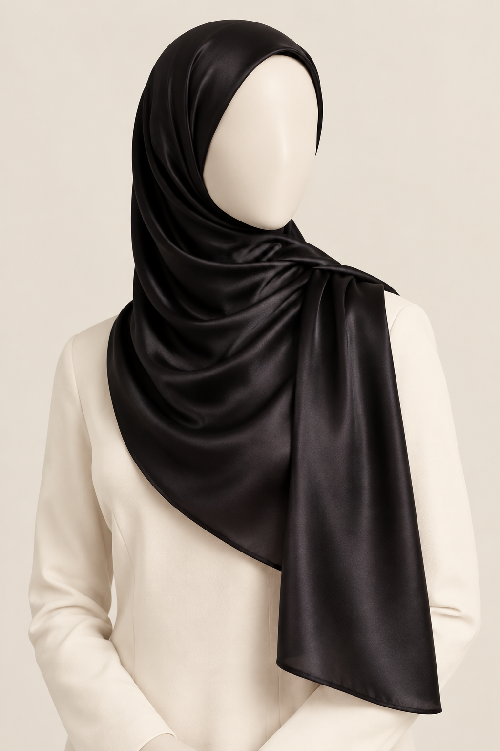Black satin hijab on a faceless model