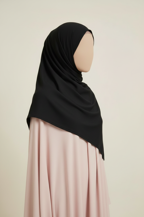 Charcoal Black Jersey Hijab - Side, Fitted