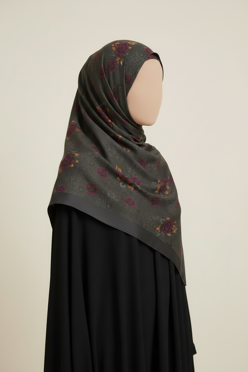 Dark Floral Scarf - Side View