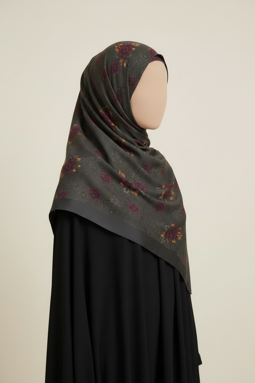 Dark Floral Scarf - Side View