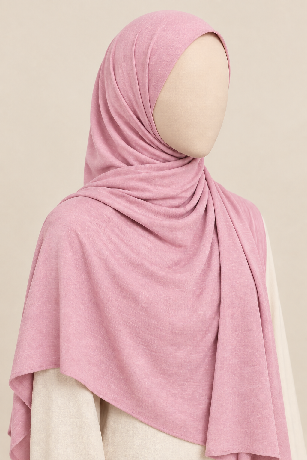 Faceless model wearing a pink modal slub hijab