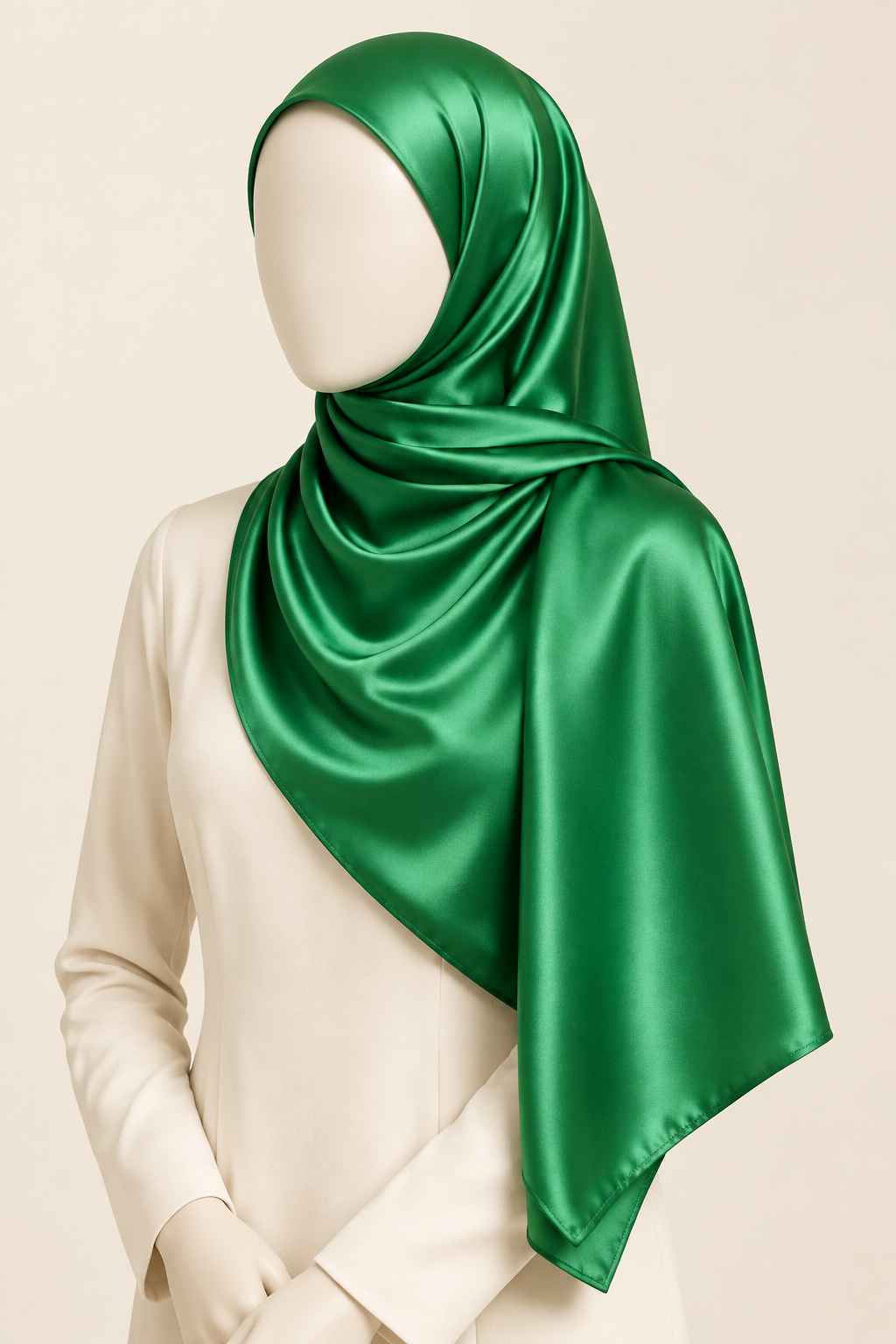 Green satin hijab on a faceless model