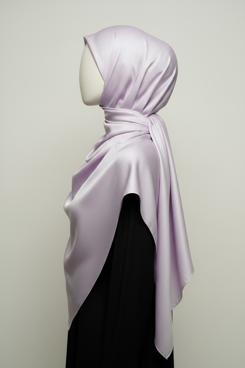Lavender Satin Hijab - Side