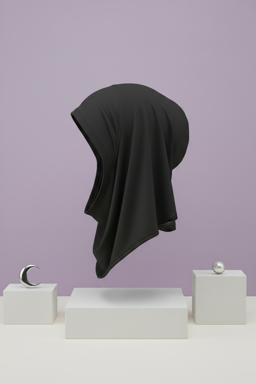 Midnight Black Underscarf Cotton Blend - side profile