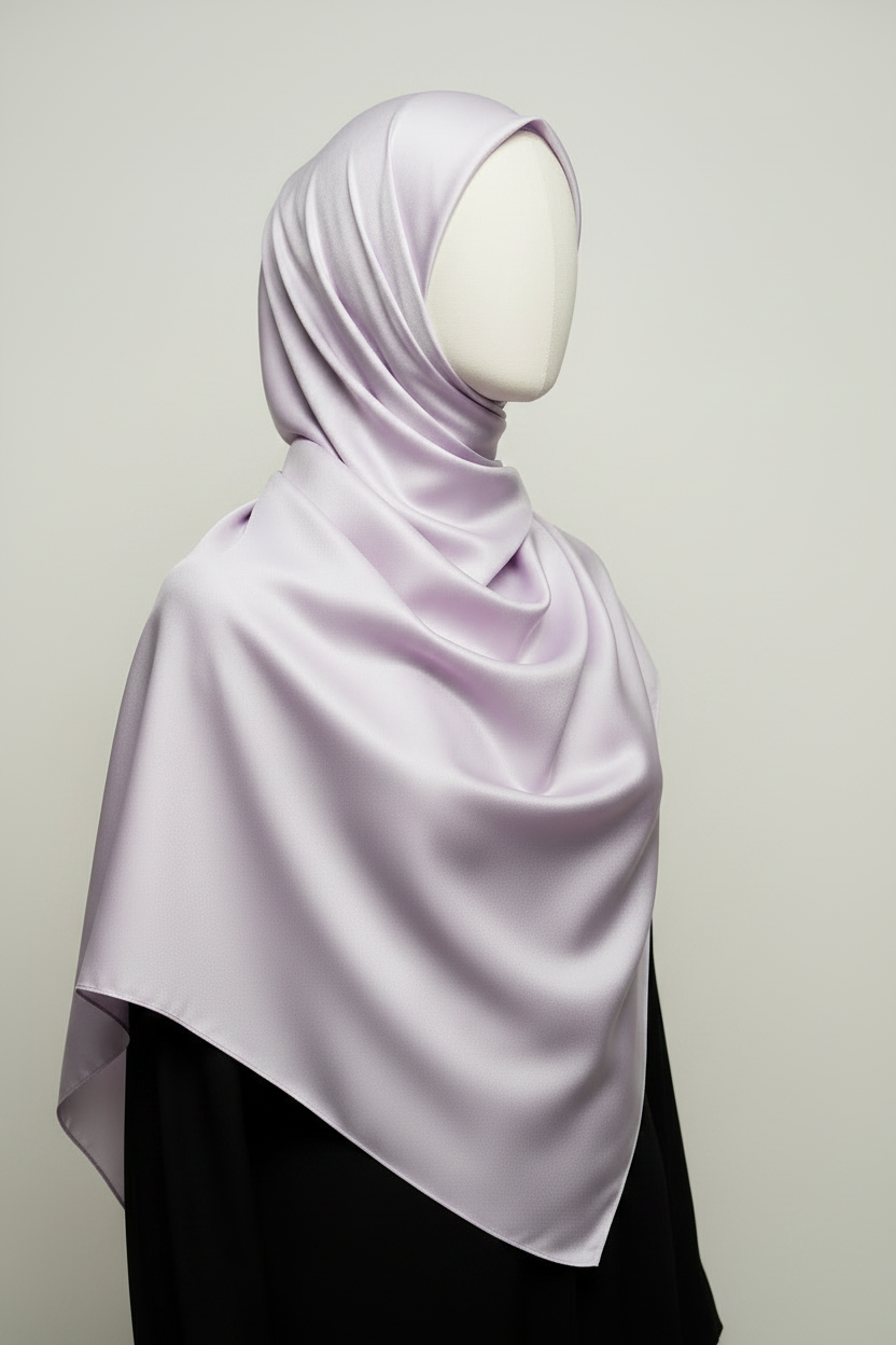 Lavender Satin Hijab - Three Quarter
