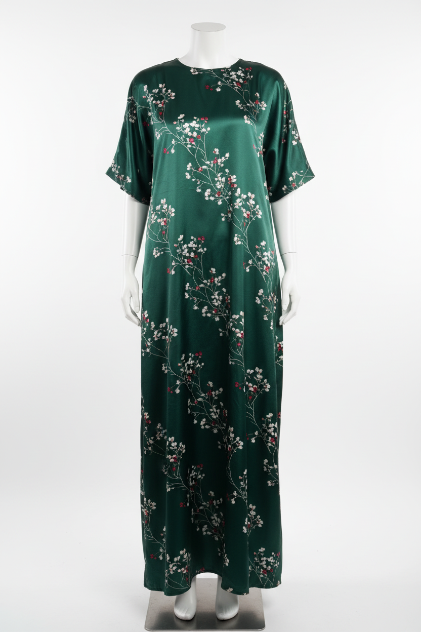 Winter Botanicals Dress — Forest Green